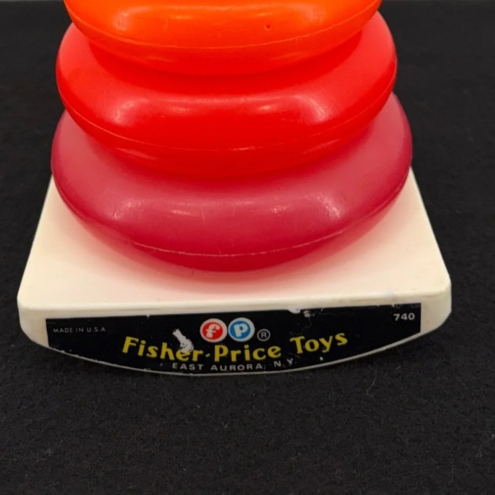 Vintage Fisher-Price Rock-a-Stack 740 NY Black Label 9 Ring Stacking Toy 60s 70s